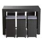 Voir la diapositive 3 : BEST MOBILIER Yoana – ensemble table haute et tabourets de jardin en résine noir - 6 places - coussins gris