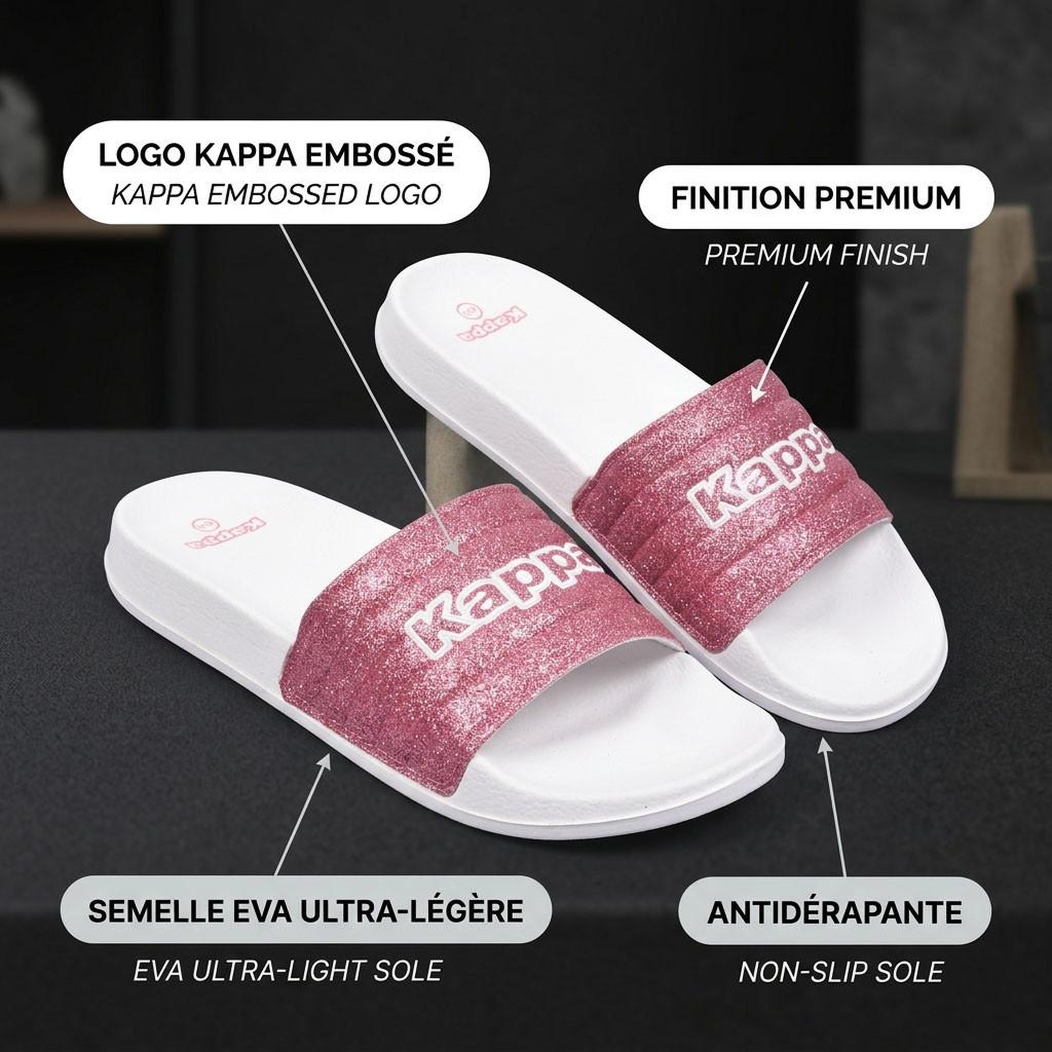 Voir la diapositive 4 : KAPPA KAPPA Claquette Femme Piscine Glitter Glossy Léopard