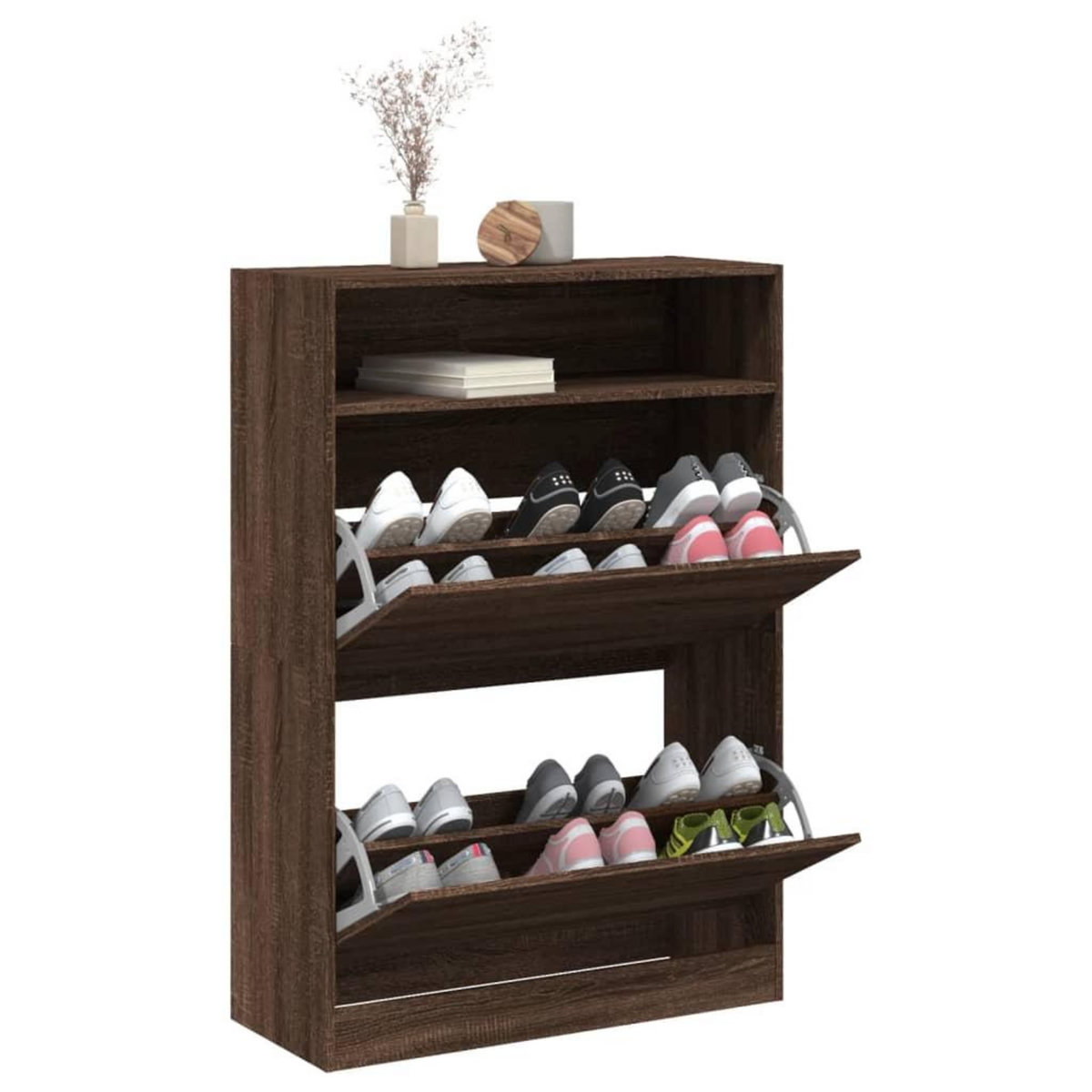 VIDAXL Armoire a chaussures 2 tiroirs rabattables chene marron