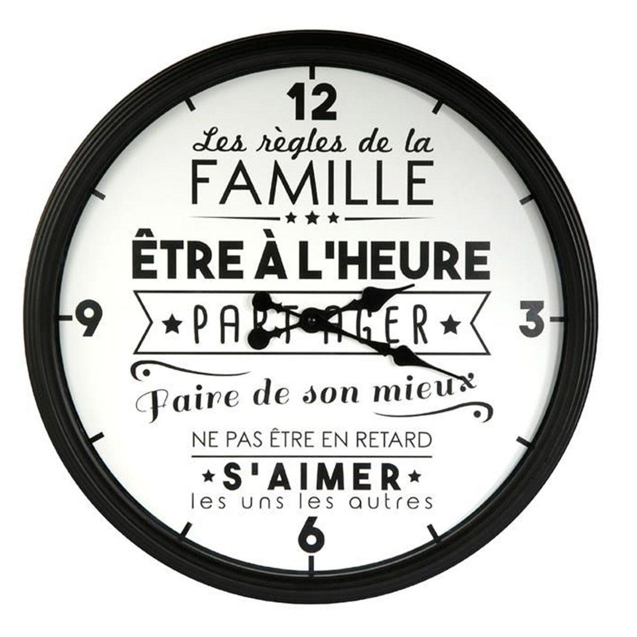 The Home Deco Factory Horloge murale  famille  50cm blanc & noir