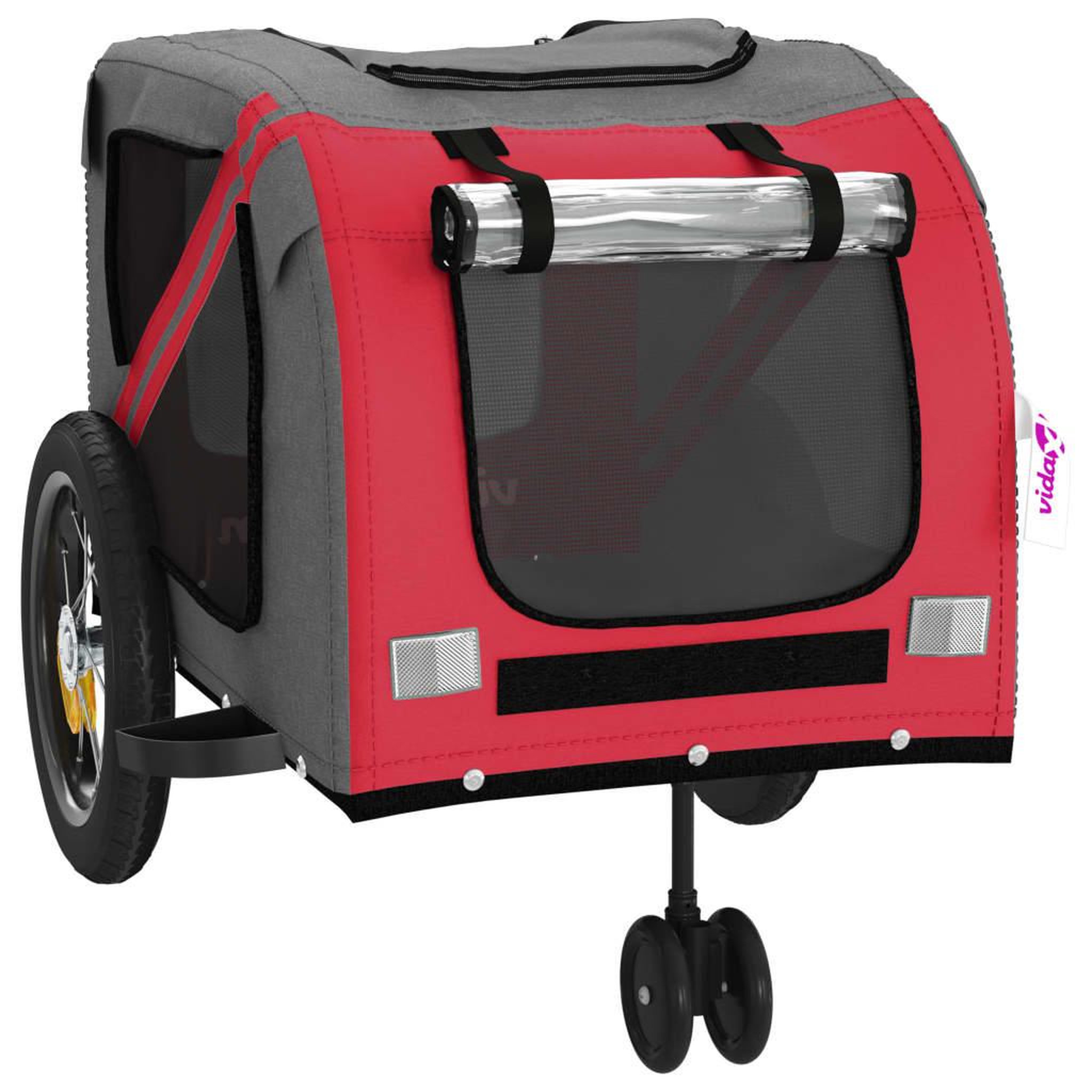 Voir la diapositive 5 : VIDAXL Remorque de velo pour animaux de compagnie rouge et noir