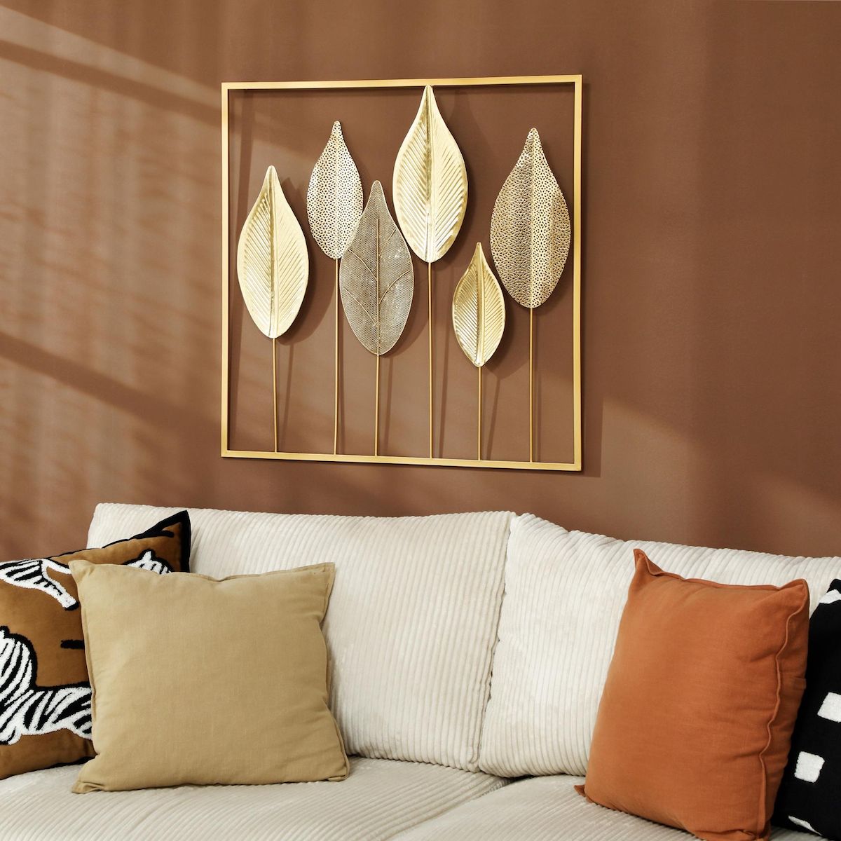 HOMCOM Décoration murale métal doré - Déco murale feuilles - 70 x 70 cm