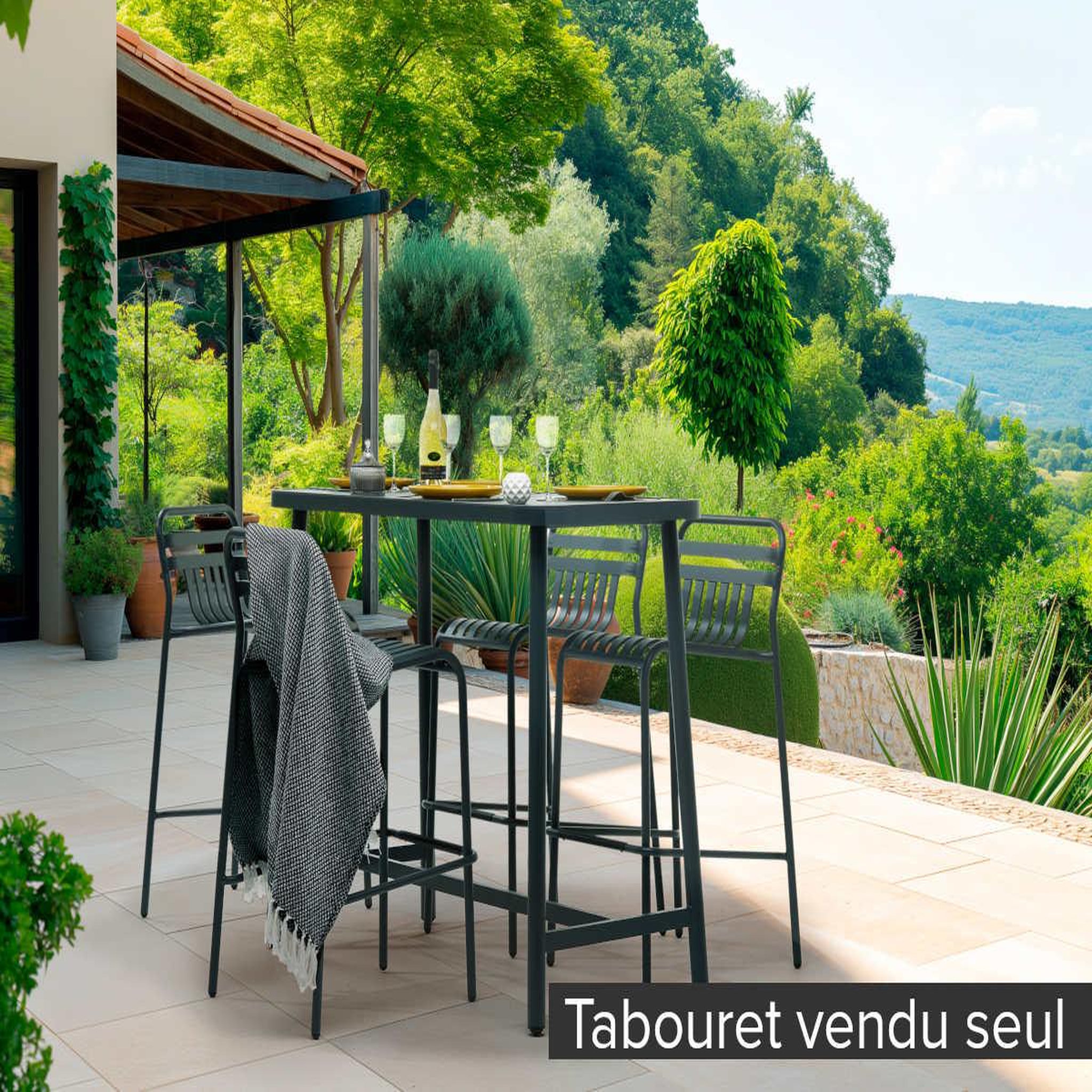 Voir la diapositive 4 : Jardiline Tabouret de jardin haut miami avec dossier empilable - jardiline