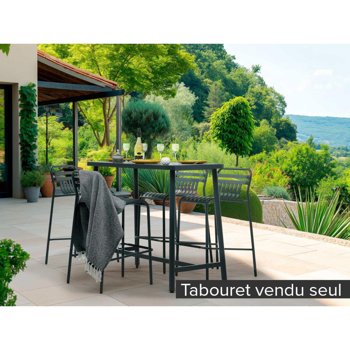 Jardiline Tabouret de jardin haut Miami avec dossier empilable - Jardiline