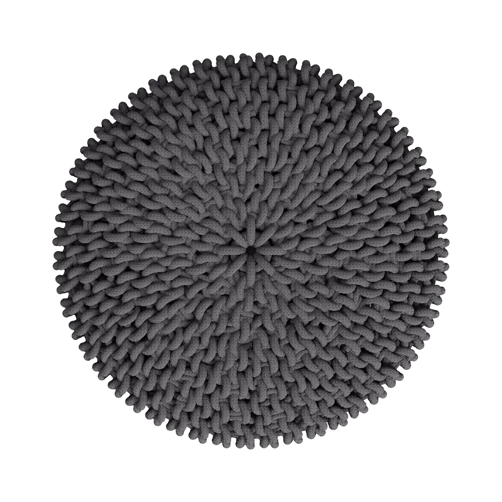 Voir la diapositive 6 : MAISON PAVANE Petit tabouret rond en tricot coton gris foncé et pieds en bois-lisa