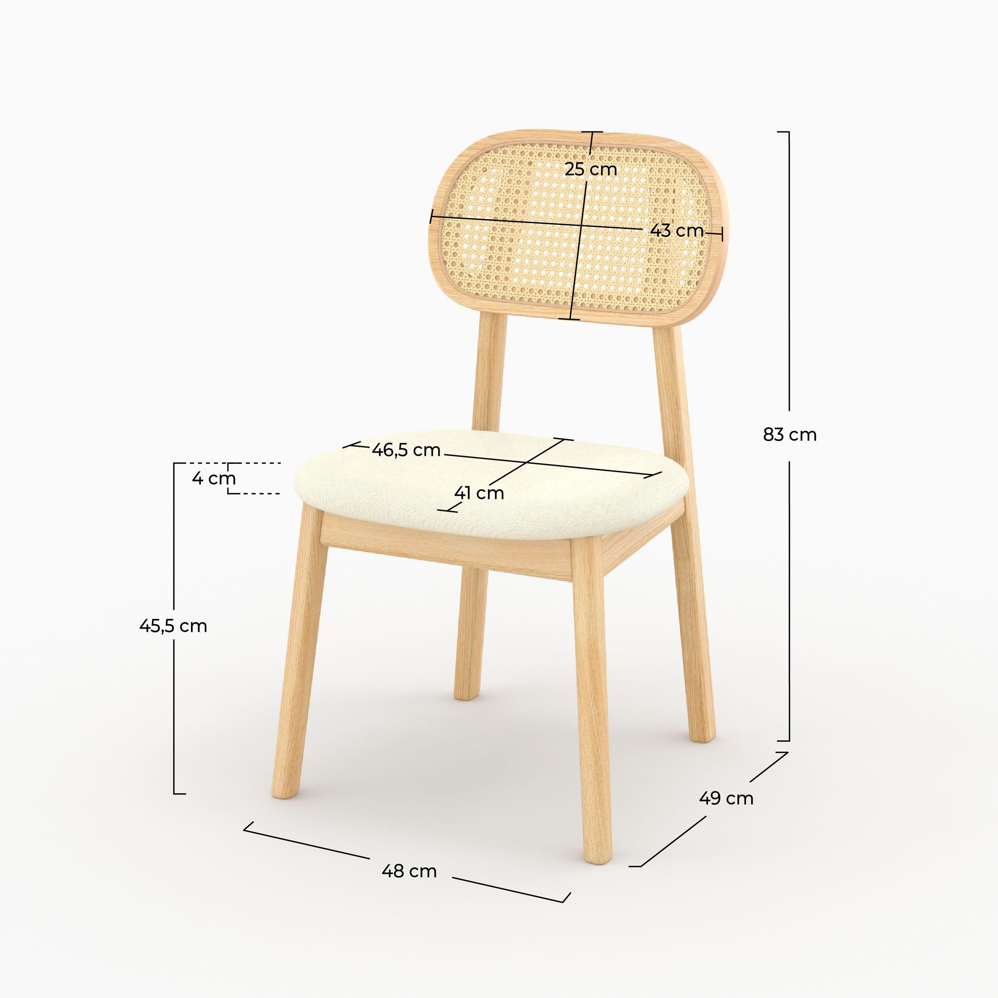 Voir la diapositive 4 : MAISON PAVANE Lot de 2 chaises en bois clair, tissu beige et rotin synthétique-maria