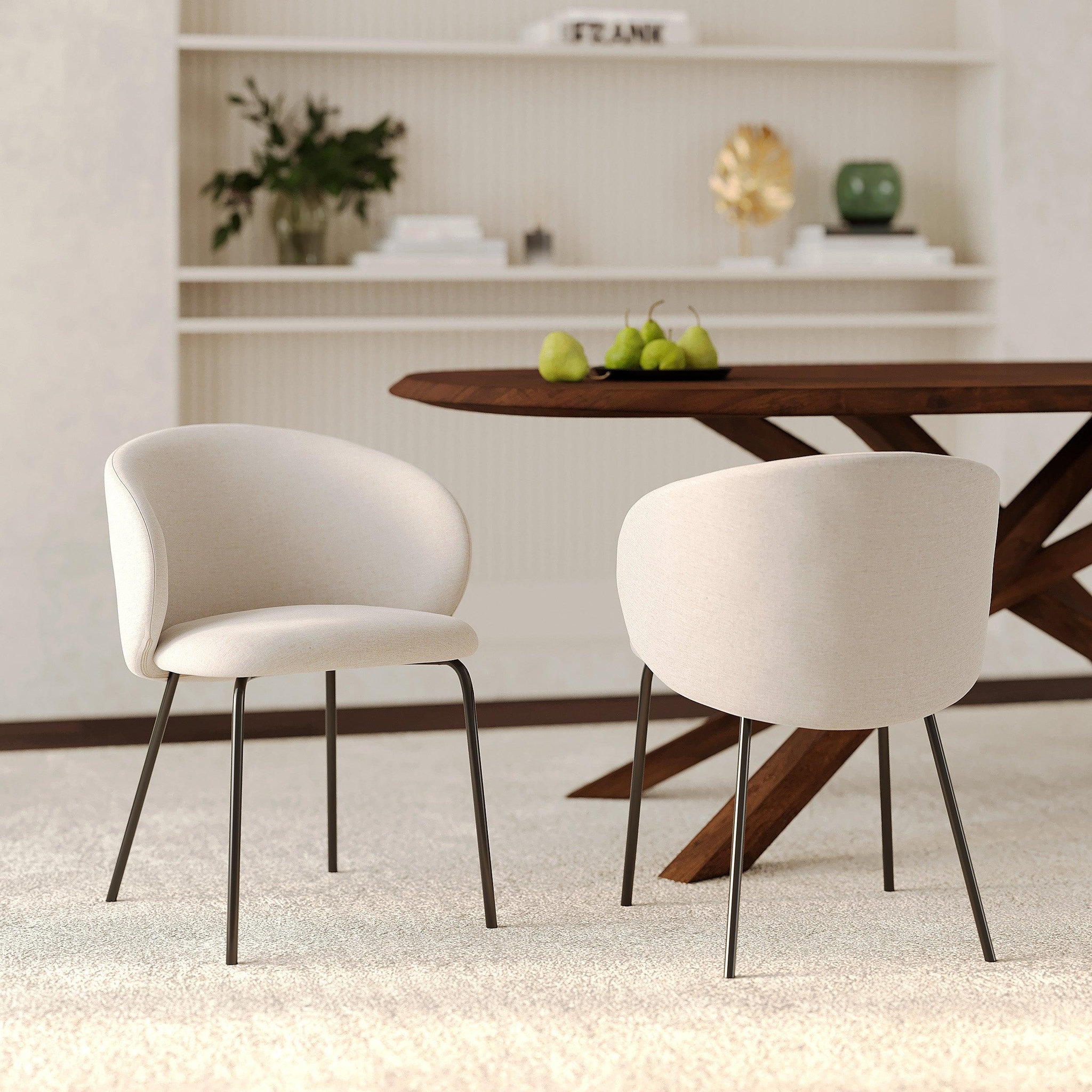 Voir la diapositive 2 : MAISON PAVANE Lot de 2 chaises en tissu beige et pieds en métal noir-victoria