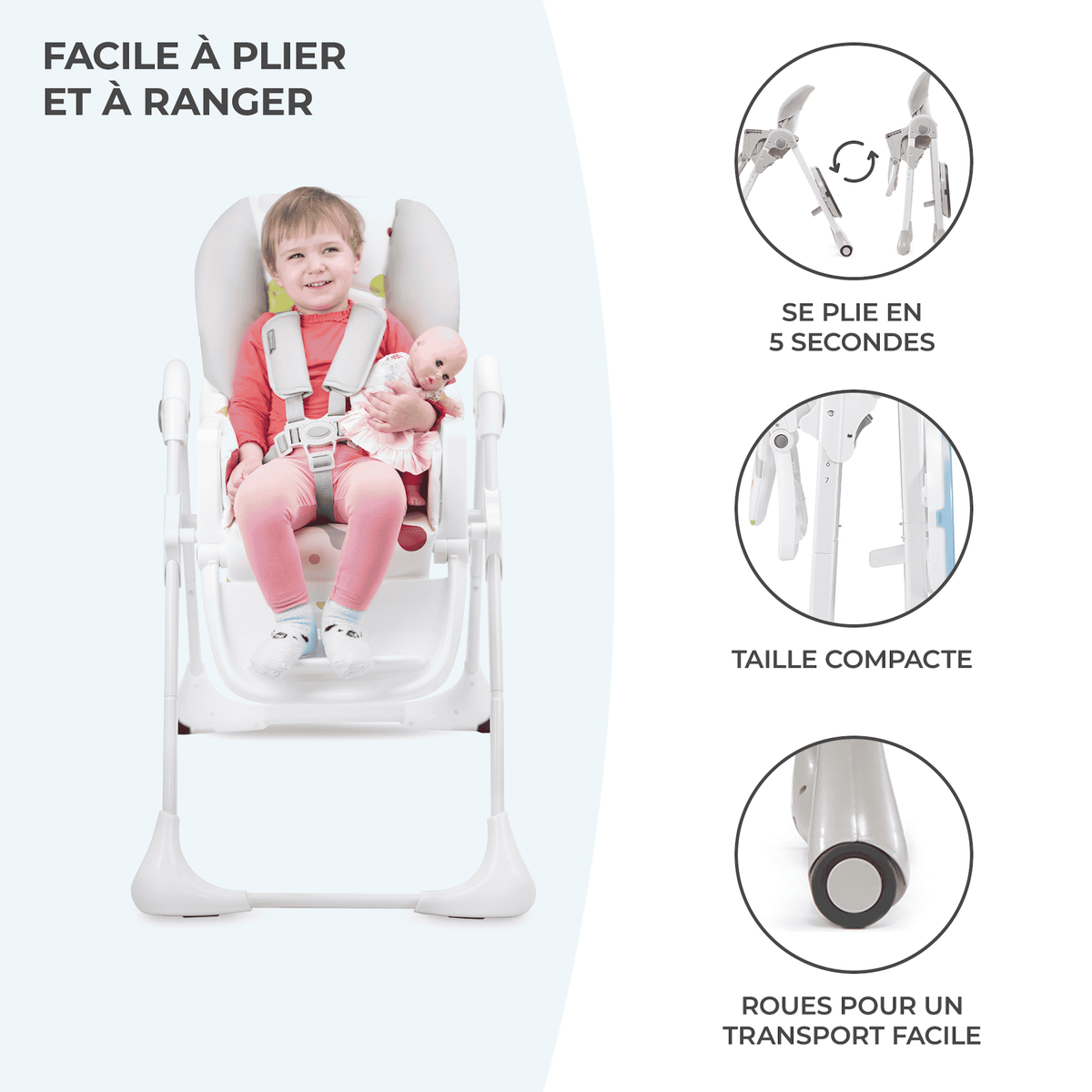 KINDERKRAFT Chaise haute bebe reglable pliante plateau amovib