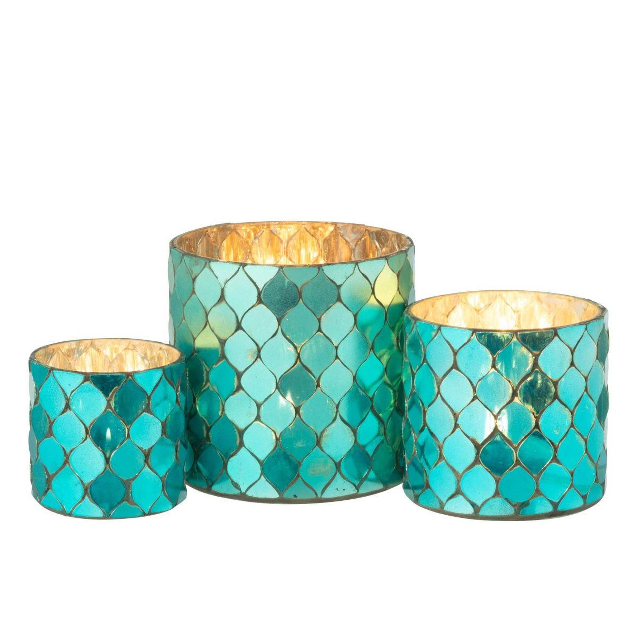 Voir la diapositive 4 : J-LINE Photophore Mosaïque en Verre  Pop  12cm Bleu Azur