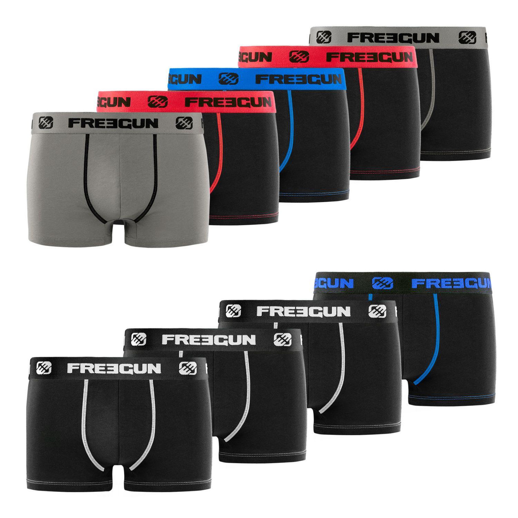 Voir la diapositive 1 : FREEGUN Lot de 9 boxers garçon en Coton
