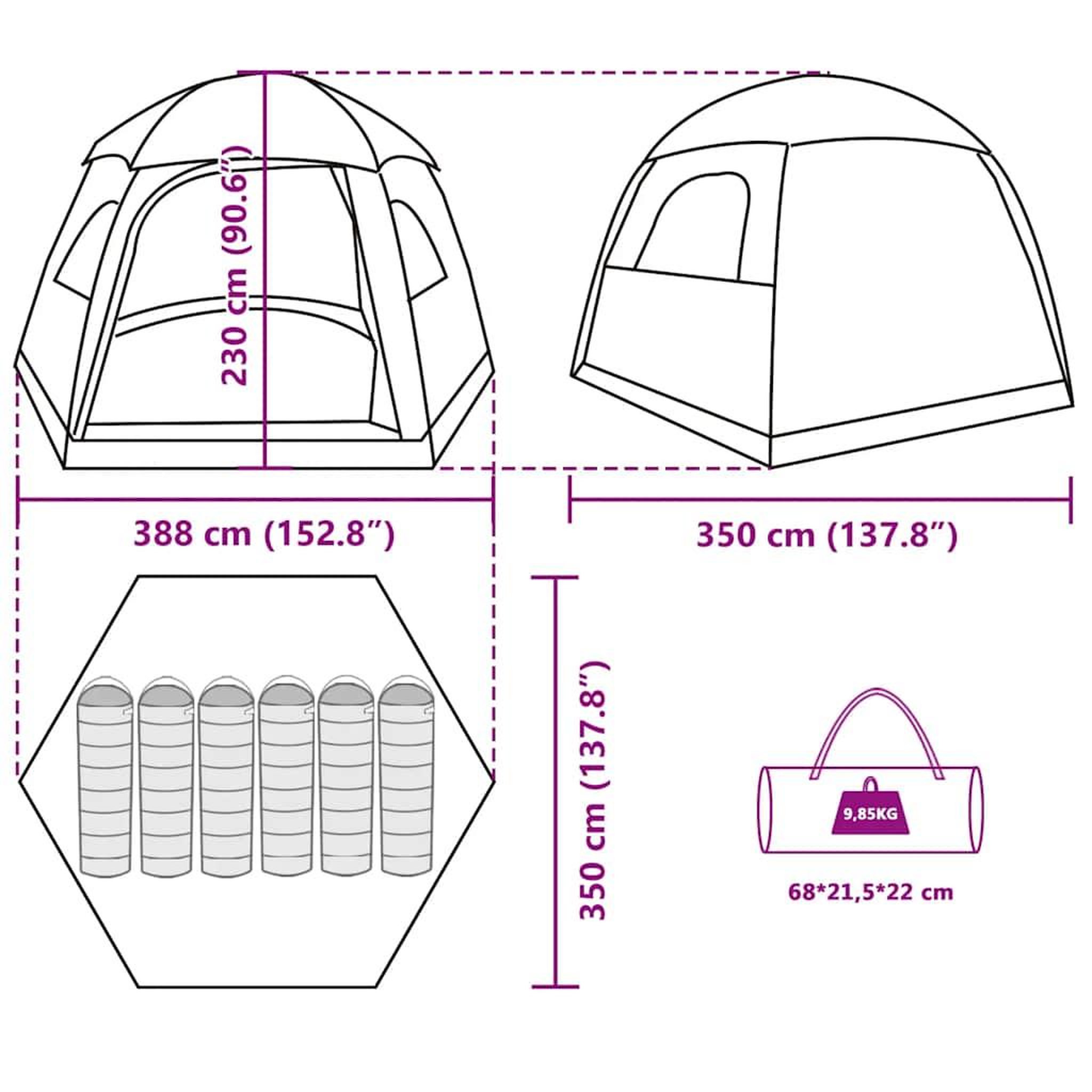 Voir la diapositive 6 : VIDAXL Tente de familiale igloo 6 personnes vert impermeable