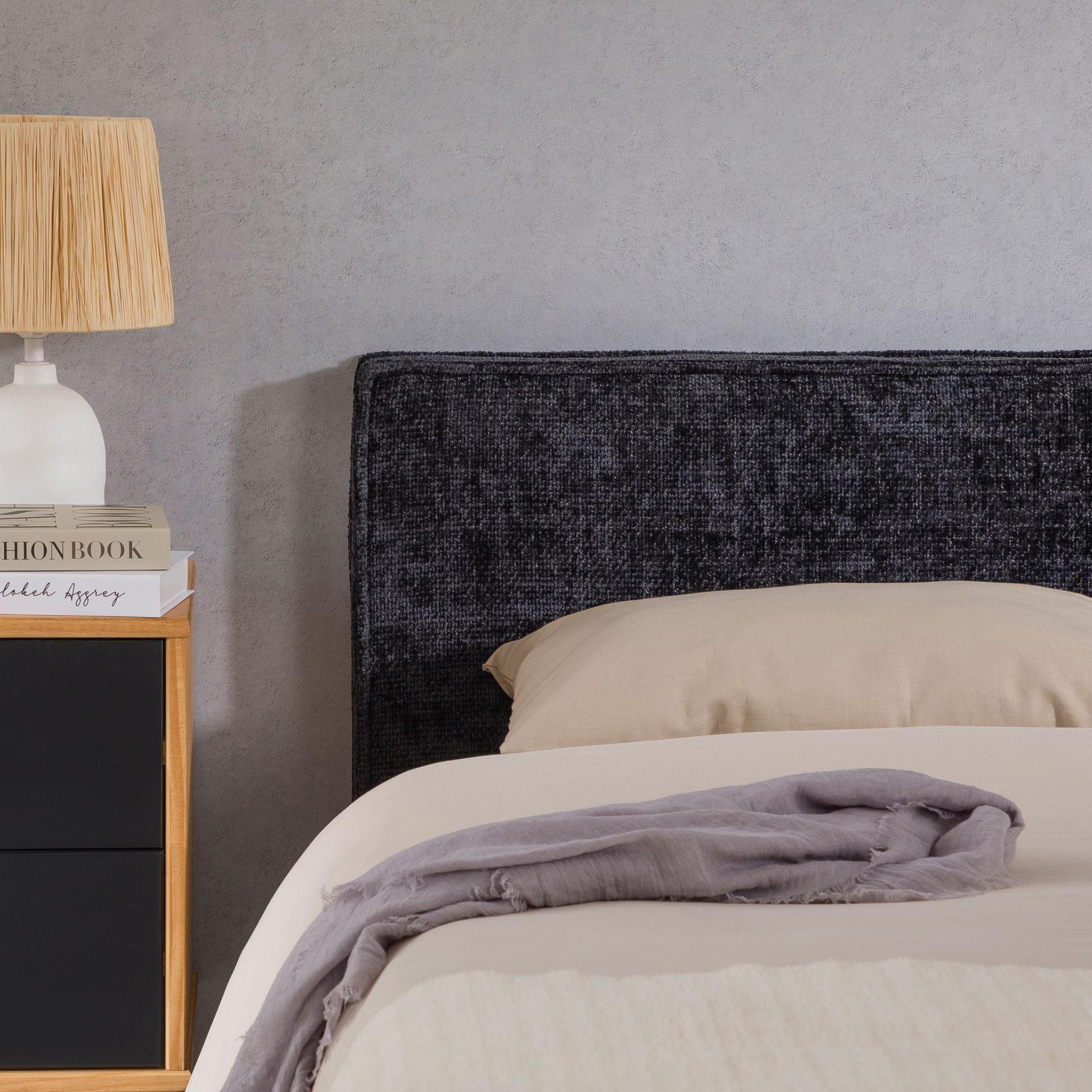 Voir la diapositive 5 : IDIMEX Tête de lit elowa 160 sur pieds, en tissu