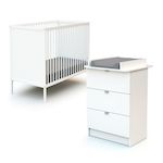 WEBABY Chambre bébé lit et commode à langer en bois ALBA. Coloris disponibles : Bicolore, Blanc