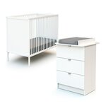 WEBABY Chambre bébé lit et commode à langer en bois ALBA. Coloris disponibles : Bicolore, Blanc