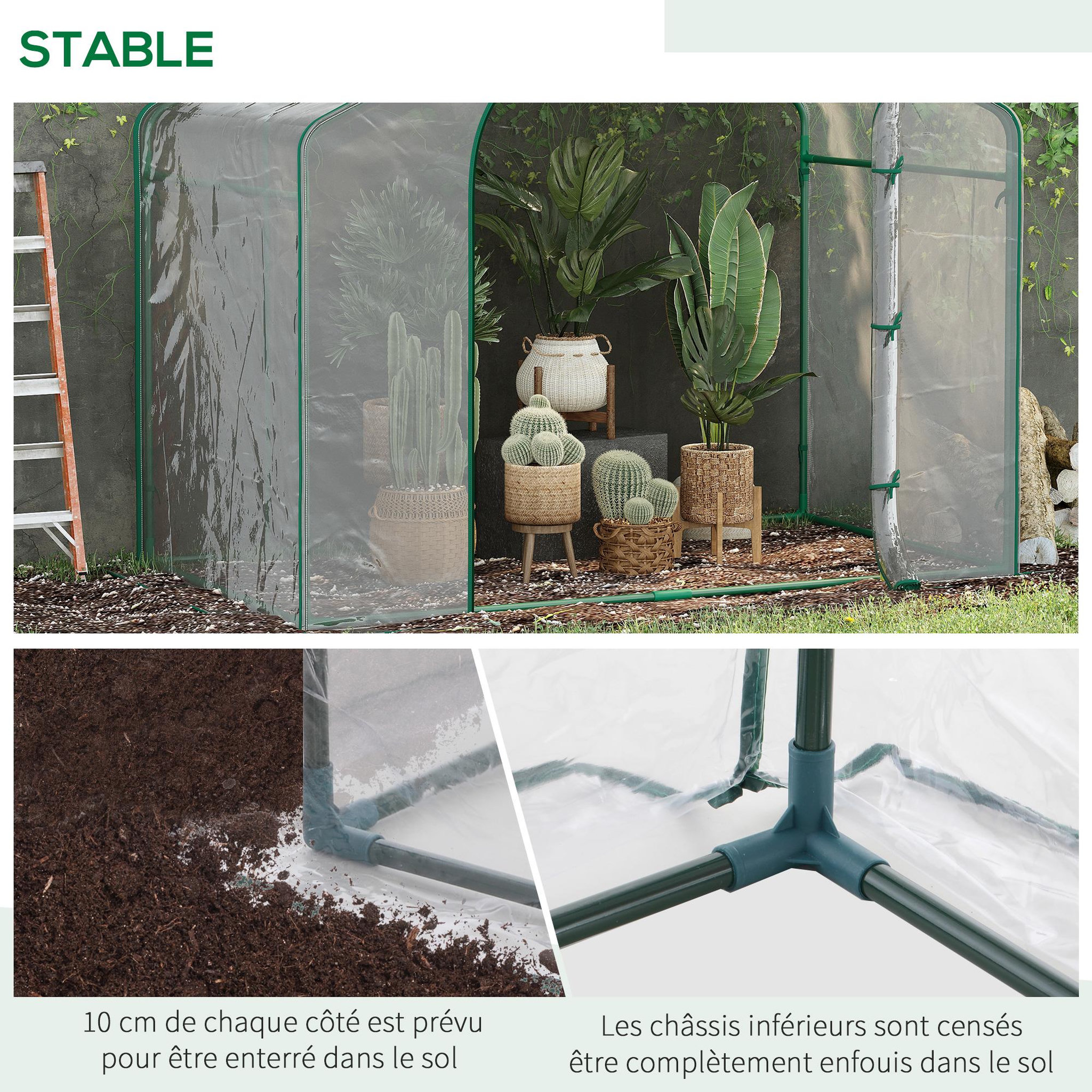 Voir la diapositive 6 : OUTSUNNY Serre de jardin balcon terrasse serre pour tomates 1,8L x 1l x 1,68H m acier PVC imperméable transparent vert
