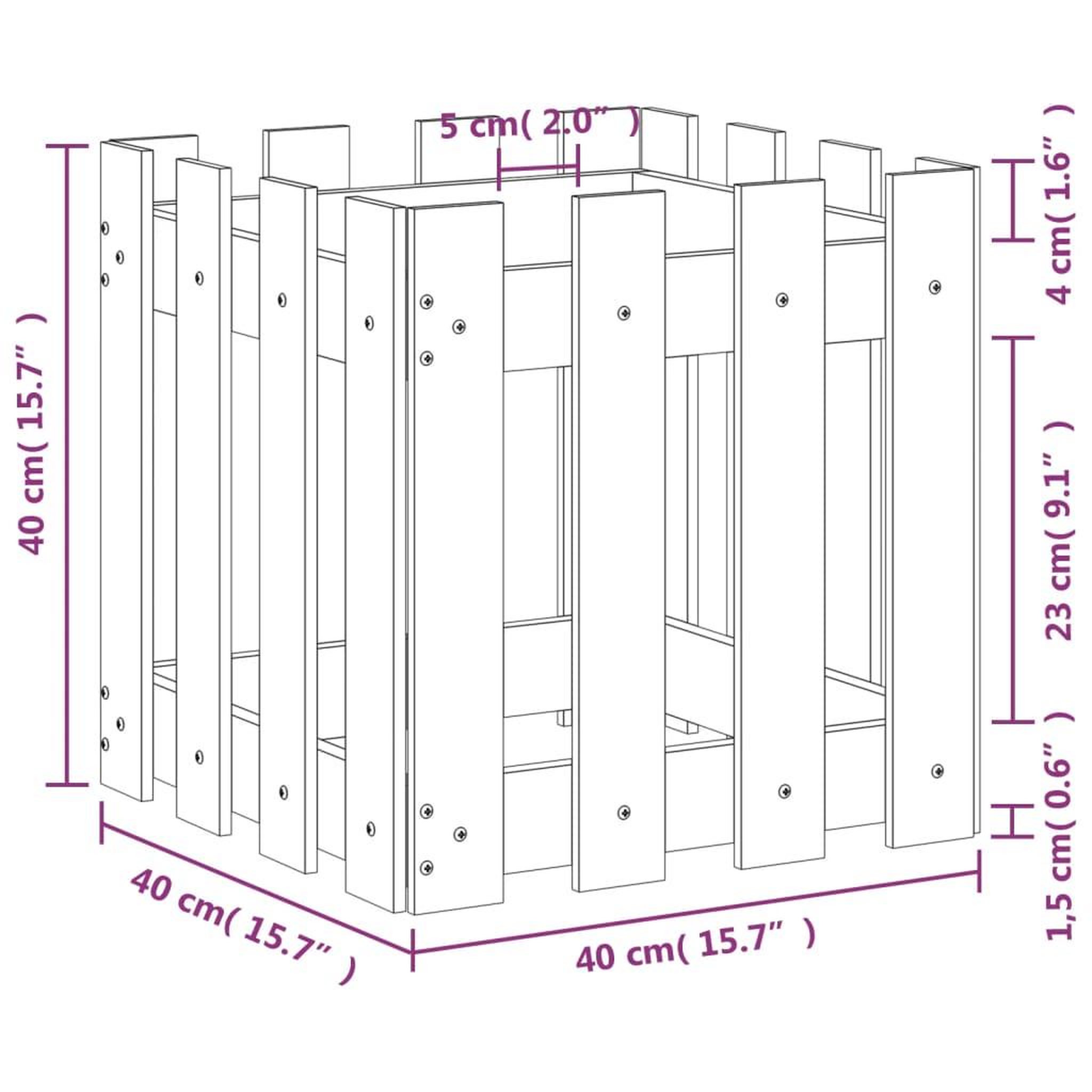 Voir la diapositive 6 : VIDAXL Jardiniere avec design de cloture blanc 40x40x40 cm pin massif