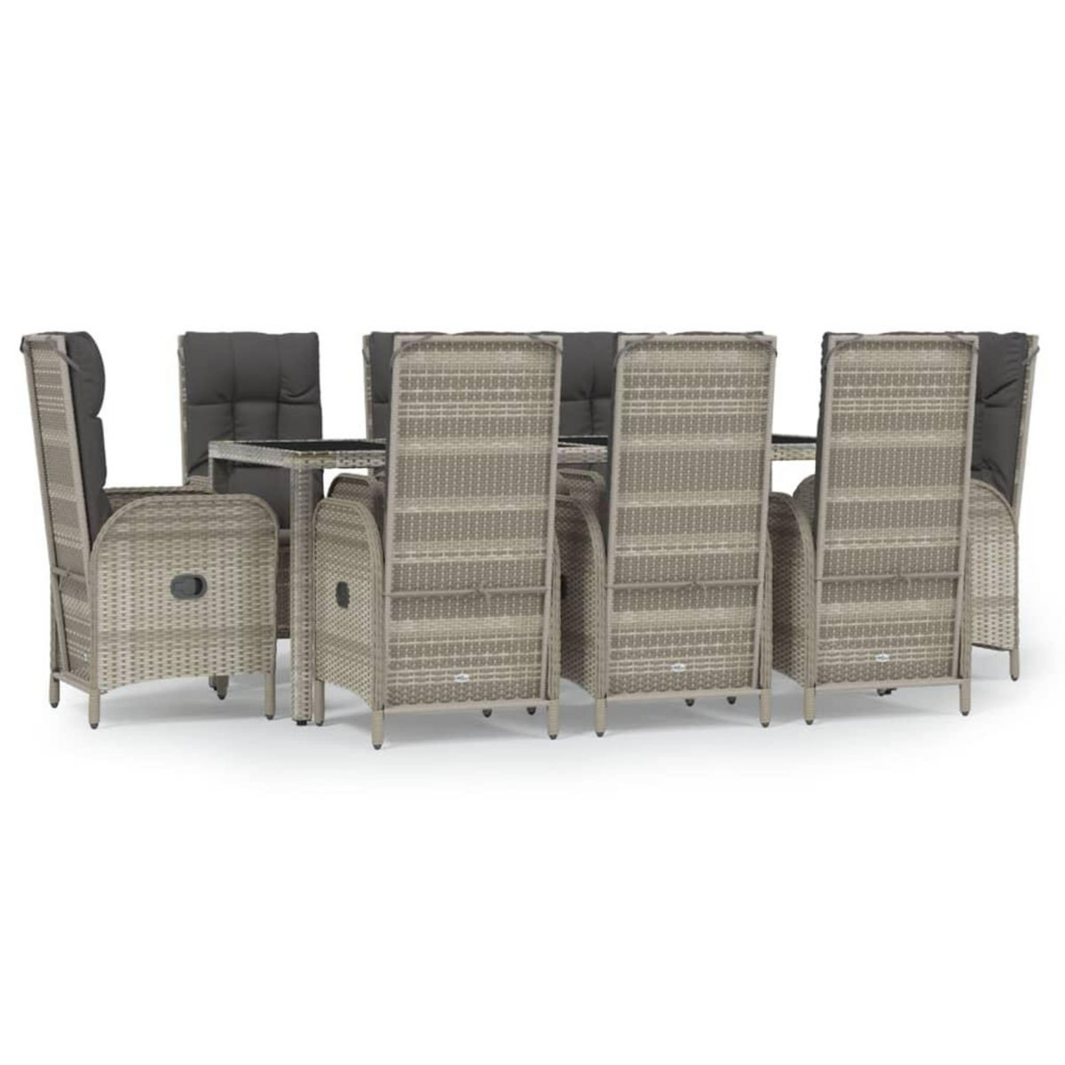 VIDAXL Ensemble a manger de jardin 9 pcs coussins gris resine tressee