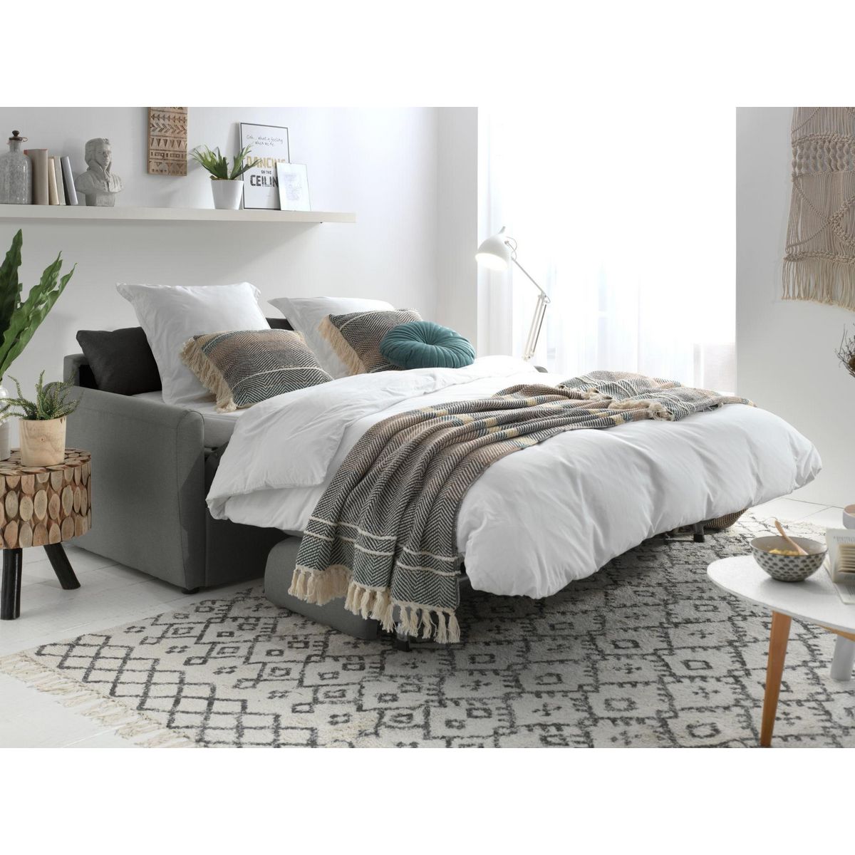 LISA DESIGN Ari - canapé 3 places convertible express couchage quotidien 140 cm matelas 12 cm en tissu