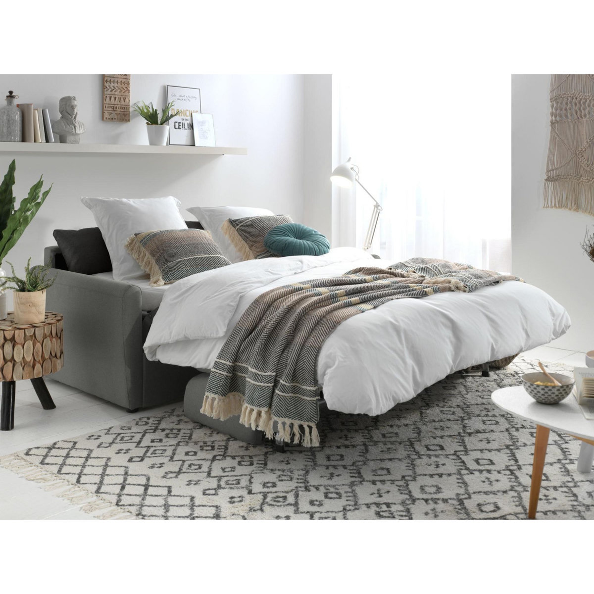 LISA DESIGN Ari - canapé 3 places convertible express couchage quotidien 140 cm matelas 12 cm en tissu