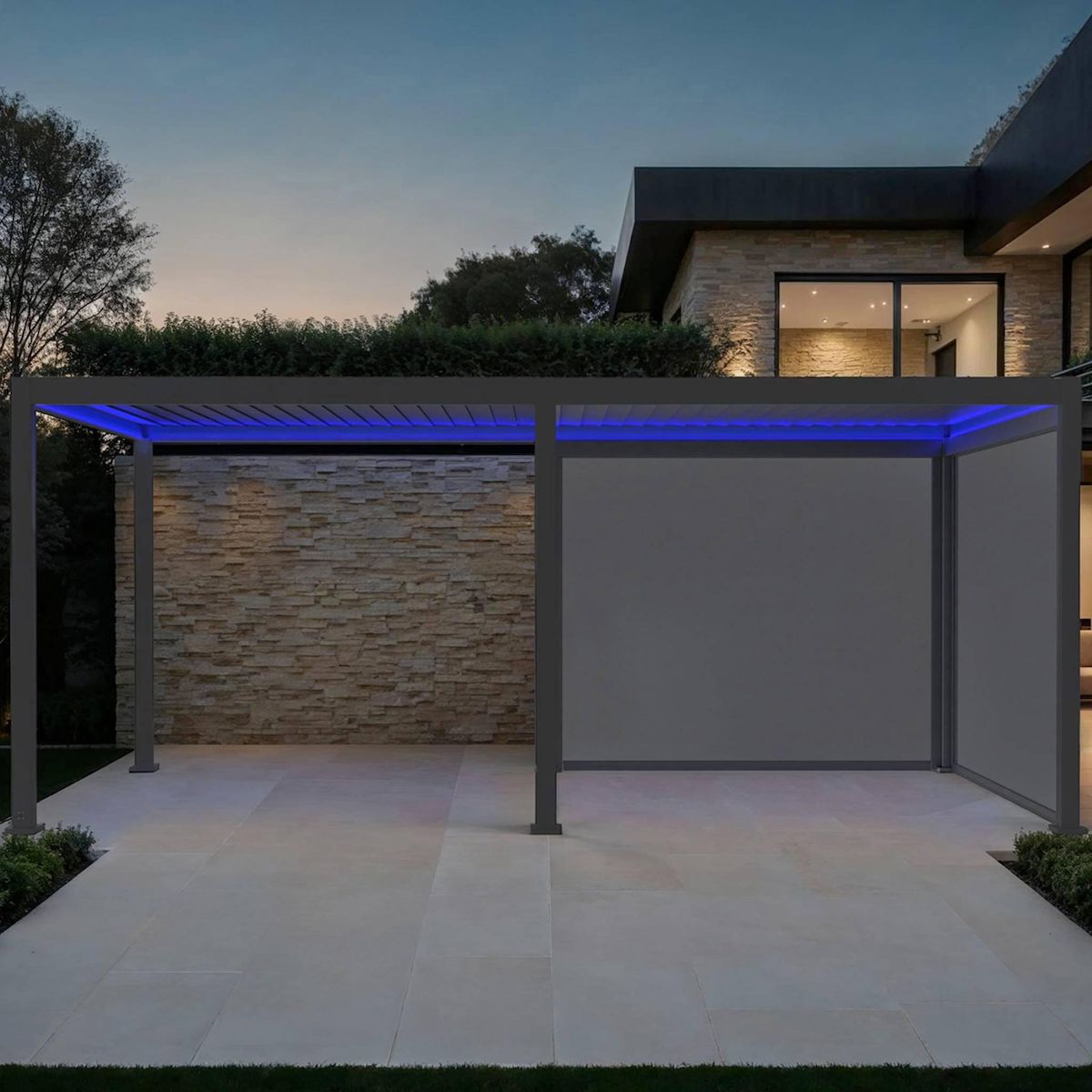 SWEEEK Pergola bioclimatique motorisée aluminium 6x3m LED + 2 stores 3m Triomphe