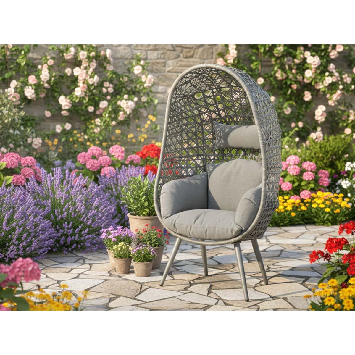 JARDIDECO Fauteuil de jardin sur pieds œuf de jardin en résine tressée gris clair Palermo - Jardideco