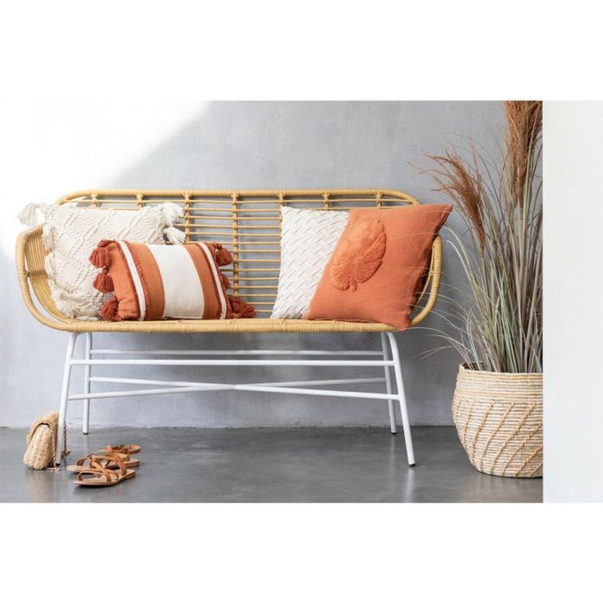 Paris Prix Herbe de Pampas Artificielle en Pot  5 Têtes  147cm Vert & Orange