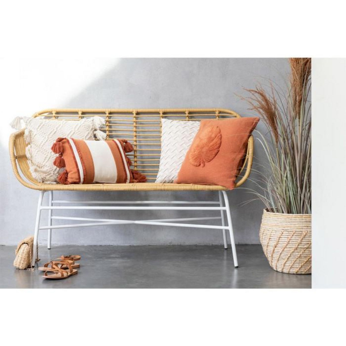 Paris Prix Herbe de Pampas Artificielle en Pot  5 Têtes  147cm Vert & Orange