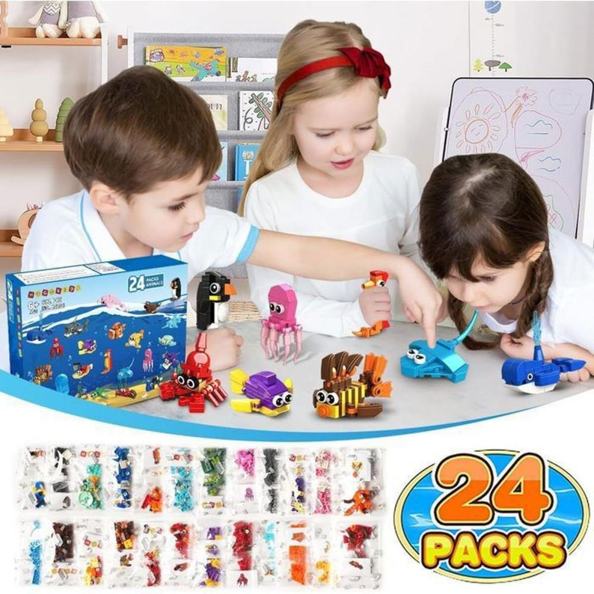 Voir la diapositive 2 : Coffret mini animaux marins en blocs ABS 24 kits, 629 pièces, 6-12 ans