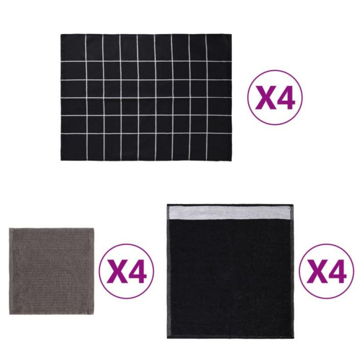 VIDAXL Ensemble de serviettes 12 pcs noir coton