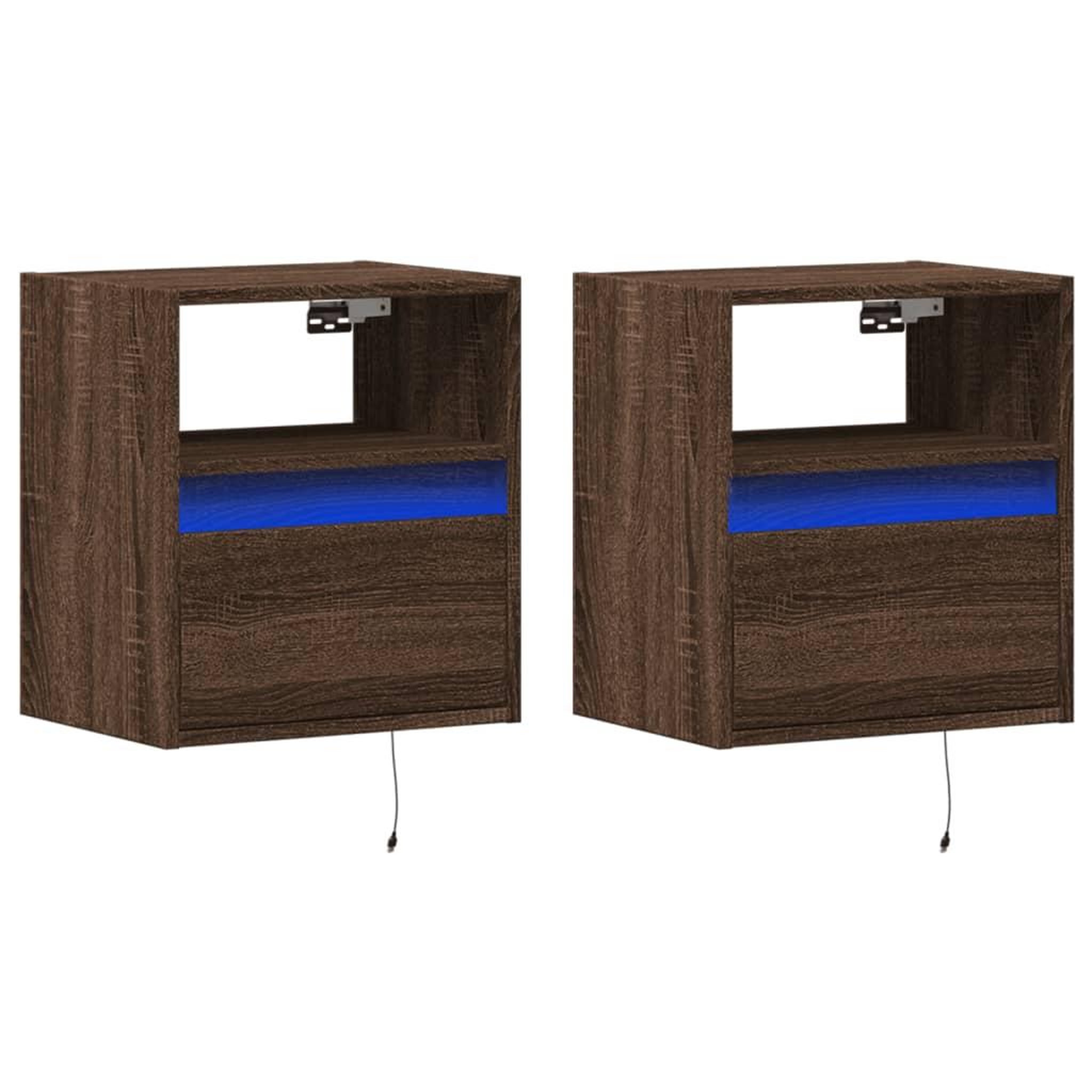 Voir la diapositive 3 : VIDAXL Tables de chevet murales avec lumieres LED 2 pcs chene marron