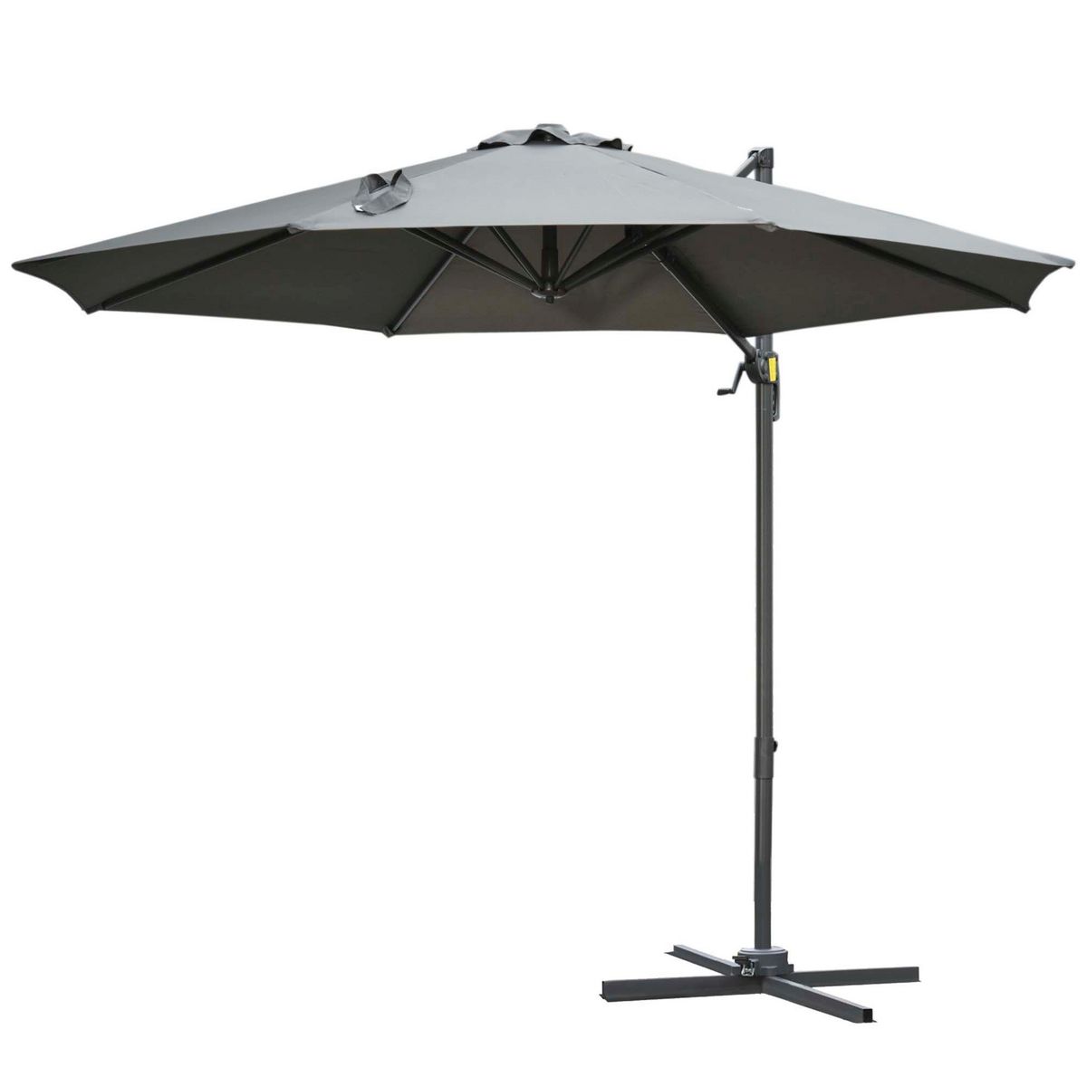OUTSUNNY Parasol déporté octogonal inclinable rotatif 360° manivelle piètement acier mât alu. dim. Ø 2,95 x 2,5H m polyester haute densité gris