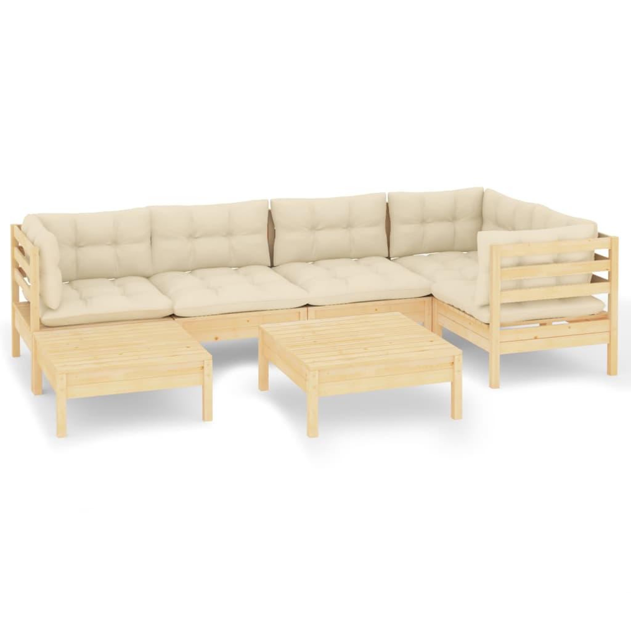Voir la diapositive 2 : VIDAXL Salon de jardin 7 pcs avec coussins creme bois de pin massif