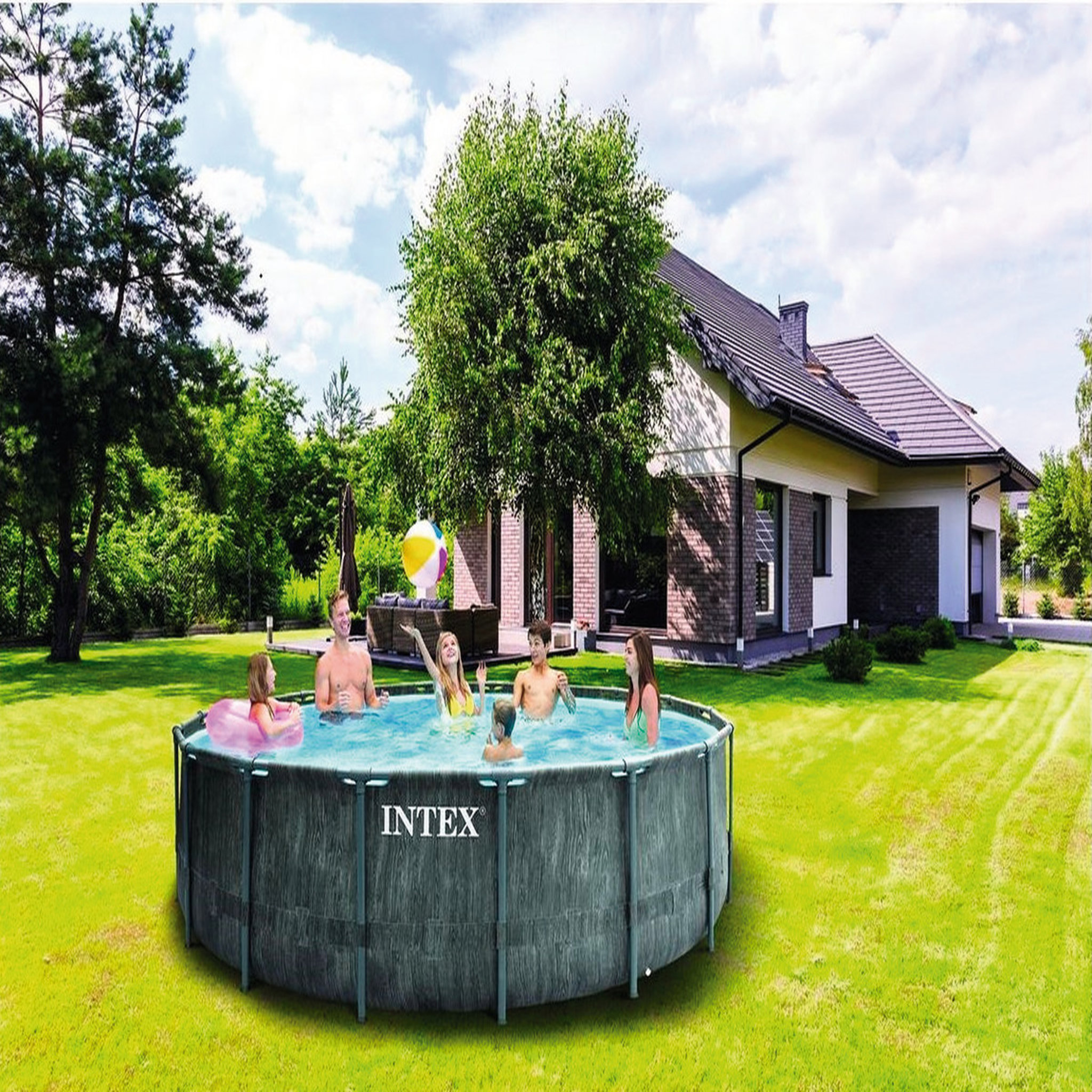 Voir la diapositive 2 : INTEX Piscine tubulaire ronde - 457x122cm - METAL FRAME