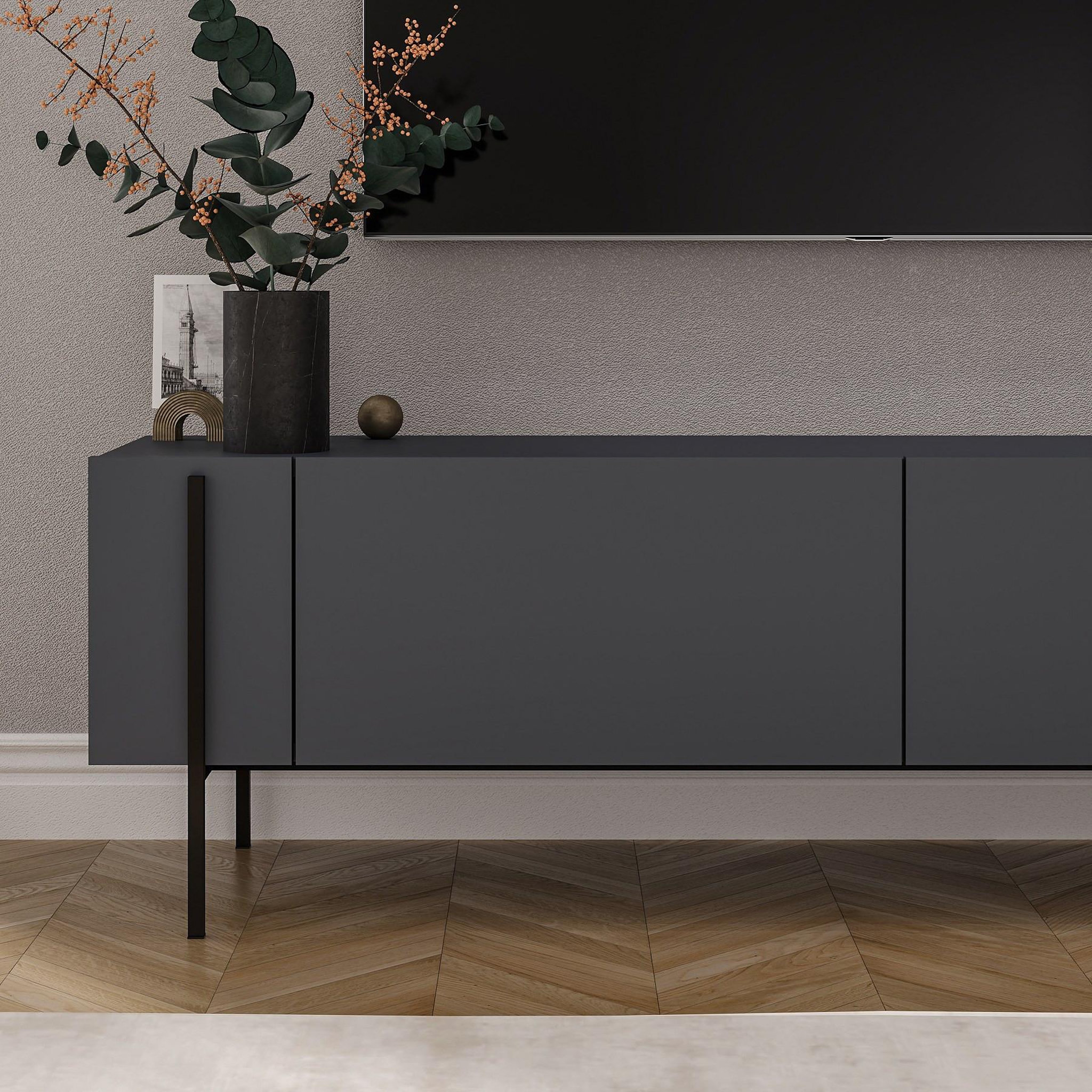 Voir la diapositive 4 : Habitat et Jardin Meuble tv en bois  herman  - 160 x 31 x 45 cm - gris anthracite
