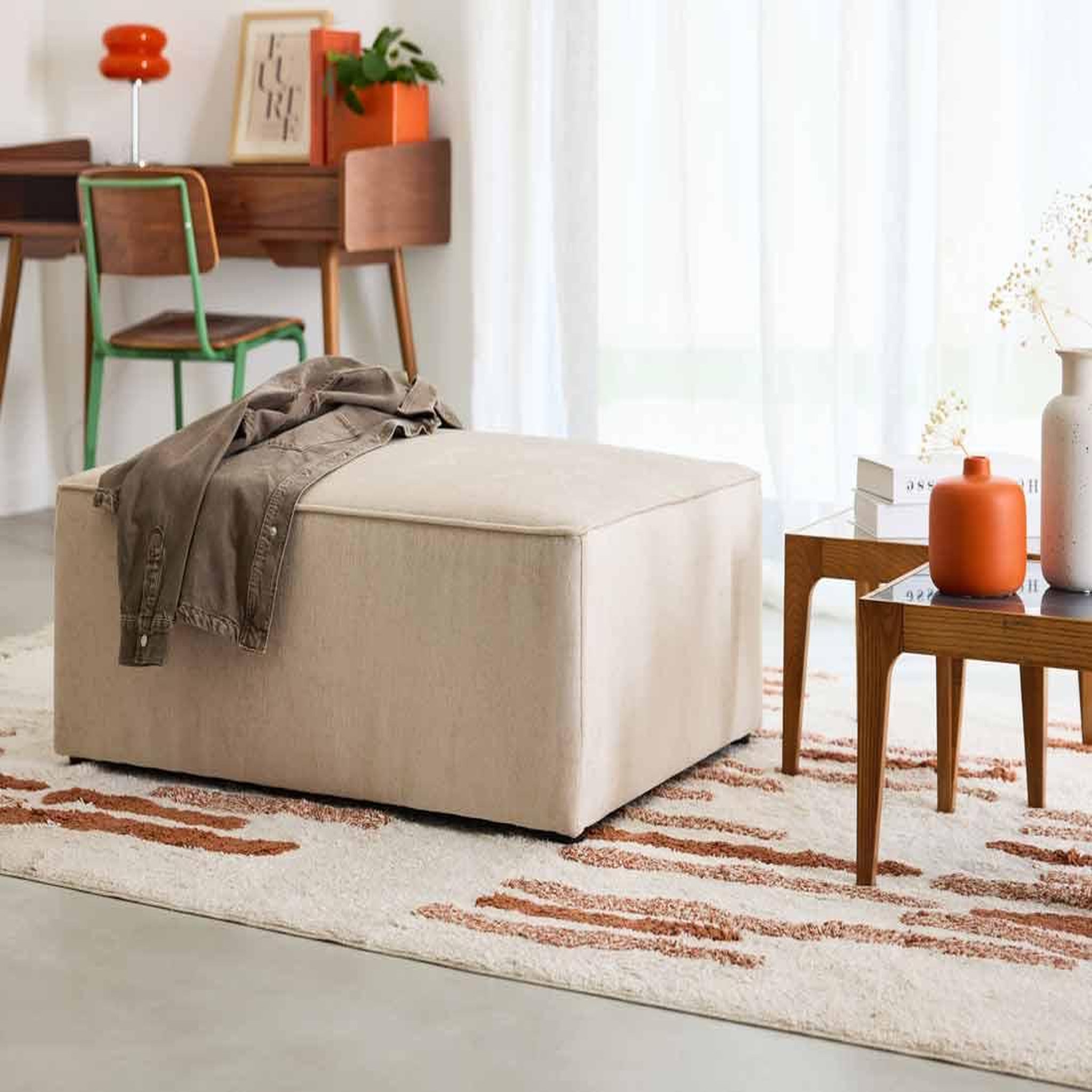 BEST MOBILIER Topaze - pouf - en tissu. Coloris disponibles : Bleu