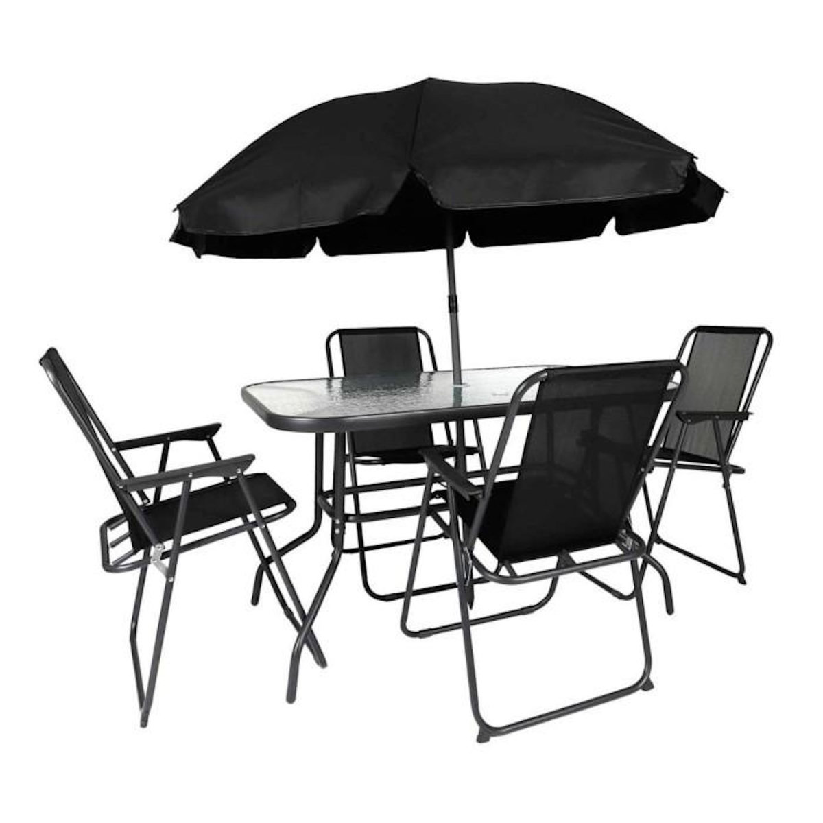 Paris Prix Ensemble Table de Jardin & 4 Chaises  Parasol  120cm Noir