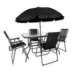 Paris Prix Ensemble Table de Jardin & 4 Chaises  Parasol  120cm Noir