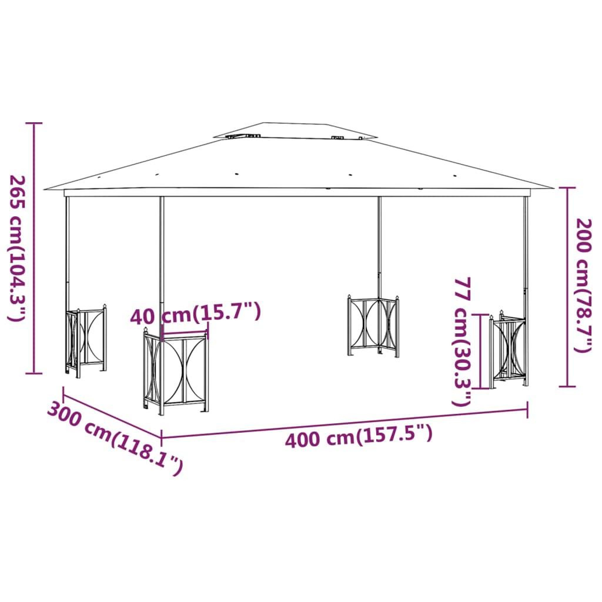 Voir la diapositive 6 : VIDAXL Tonnelle avec parois et toit double 3x4 m Taupe
