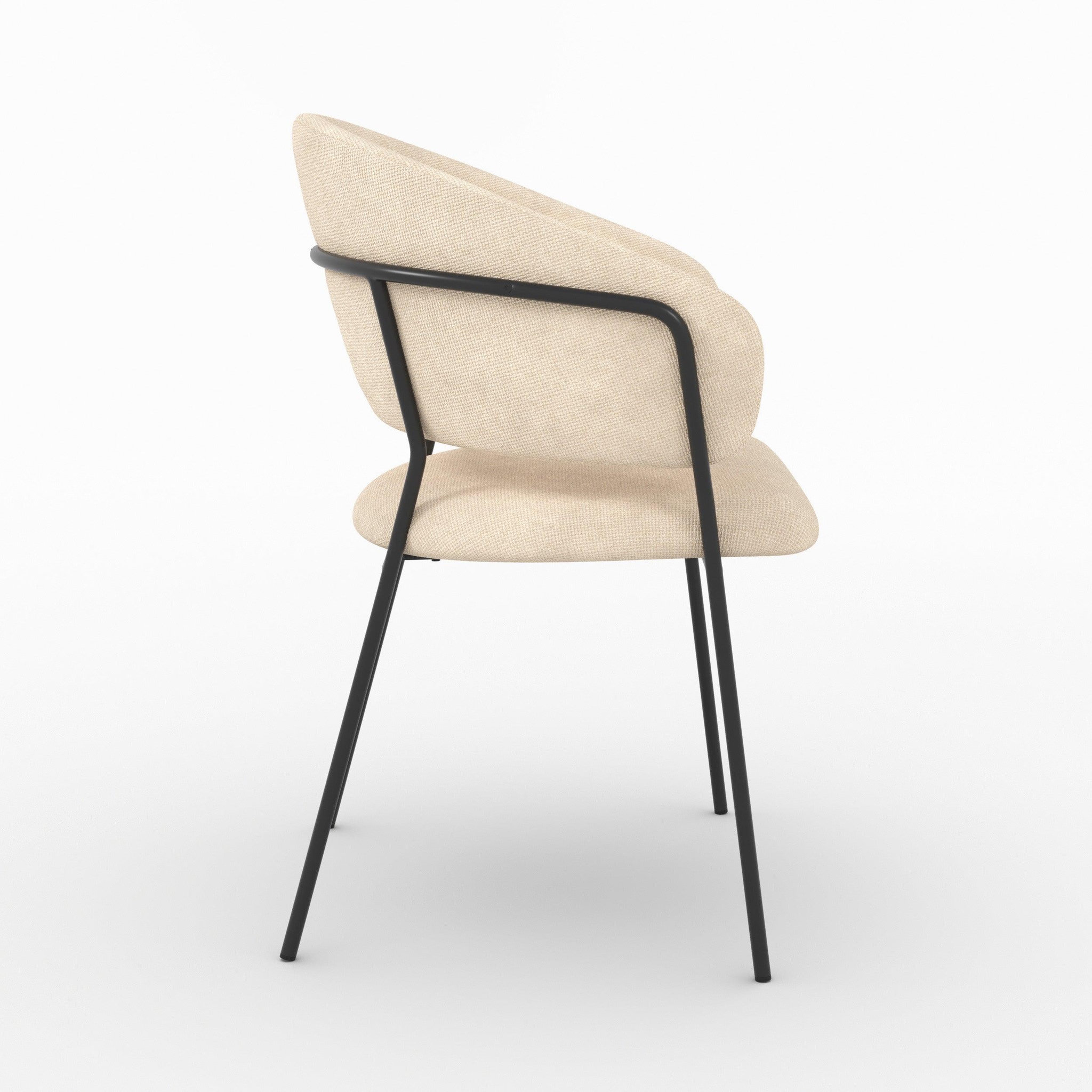 Voir la diapositive 6 : MAISON PAVANE Lot de 2 chaises en tissu beige et pieds en métal noir -amaya