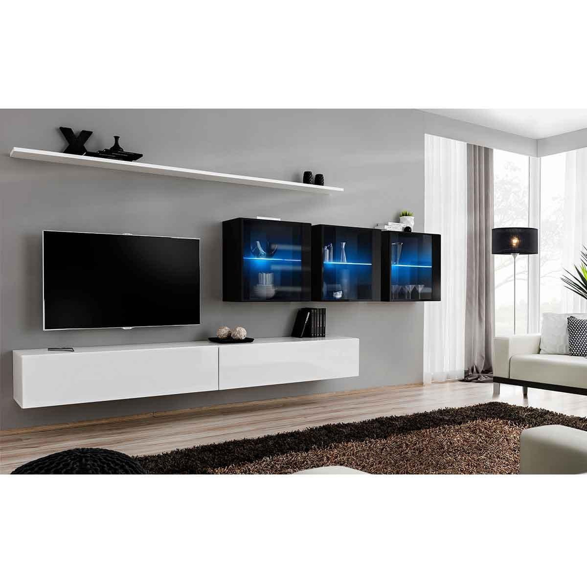 Voir la diapositive 2 : Paris Prix Meuble tv mural design  switch xvii  340cm blanc & noir