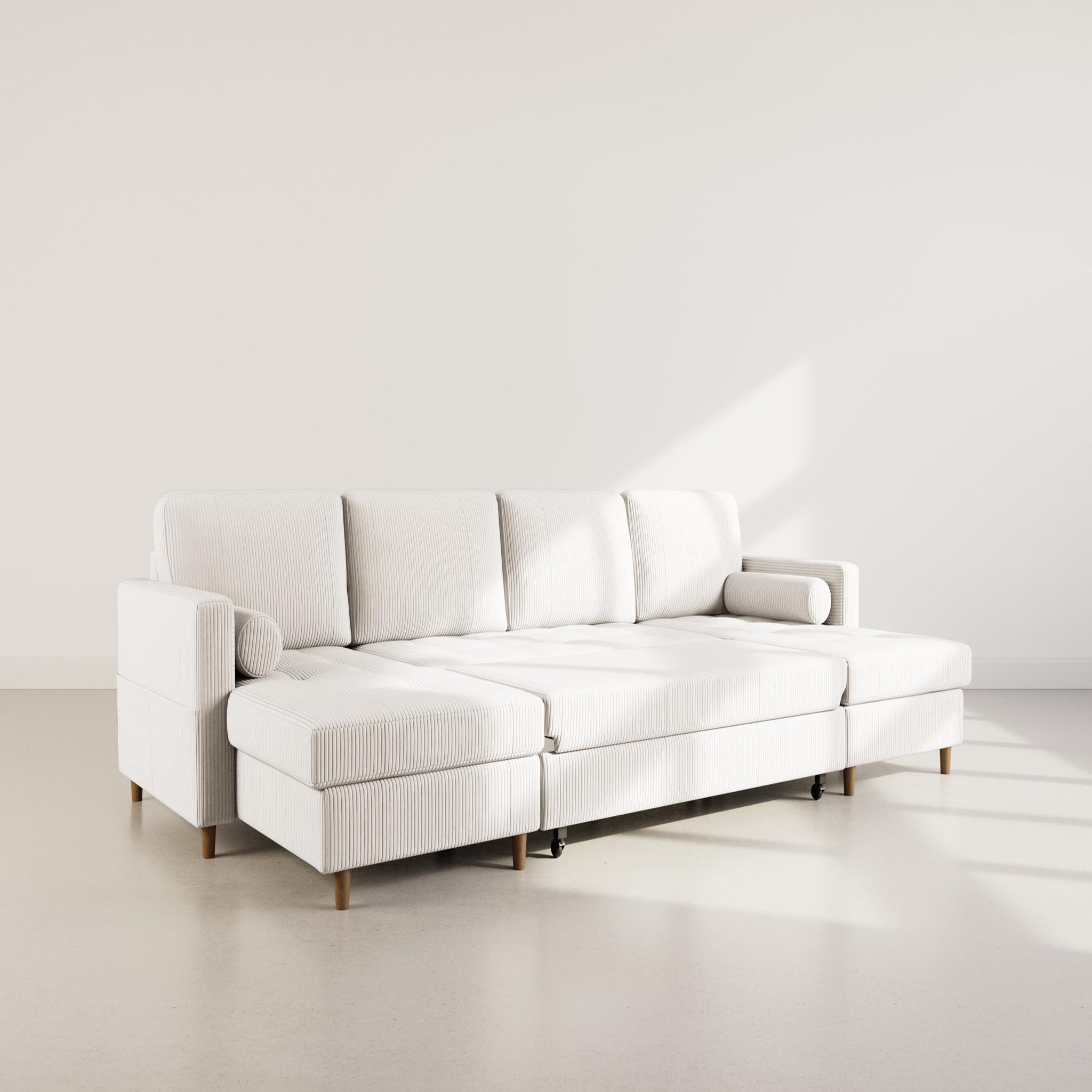 Voir la diapositive 5 : BEST MOBILIER Marceau - canapé panoramique en u 7 places convertible avec 2 coffres en velours côtelé