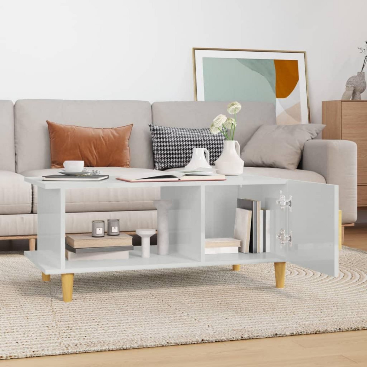 VIDAXL Table basse Blanc brillant 90x50x40 cm Bois d'ingenierie