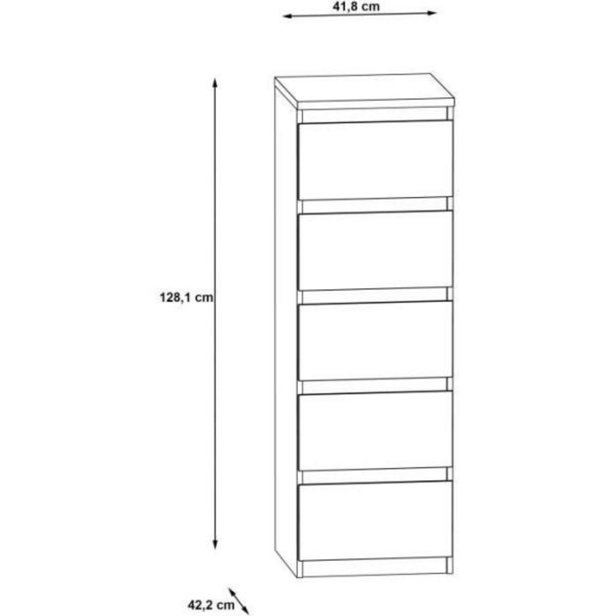 MARKET24 Commode CHELSEA 5 tiroirs - L 41,8 x P 42,2 x H 128,1 cm- Décor blanc mat