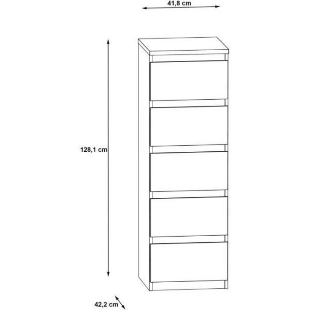 MARKET24 Commode CHELSEA 5 tiroirs - L 41,8 x P 42,2 x H 128,1 cm- Décor blanc mat