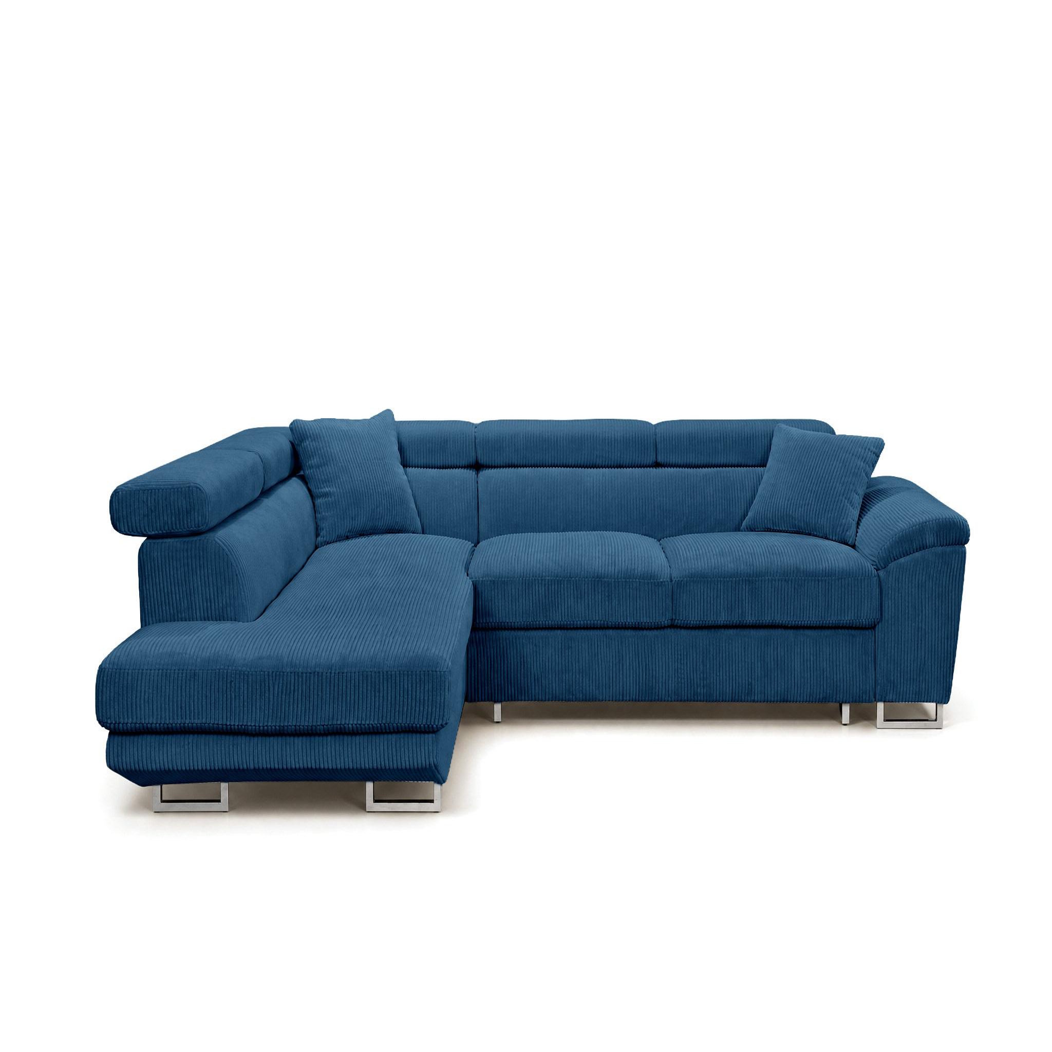 Voir la diapositive 1 : BEST MOBILIER Baoji - canapé d'angle gauche 5 places convertible avec têtières et coffre en velours côtelé