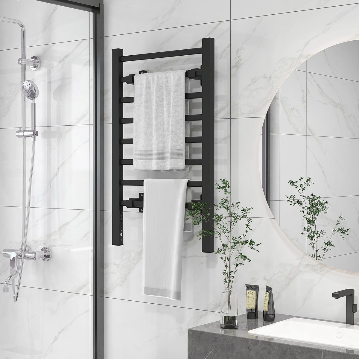 HOMCOM Sèche-serviette électrique sur pied 150W 8 barres timer alu noir