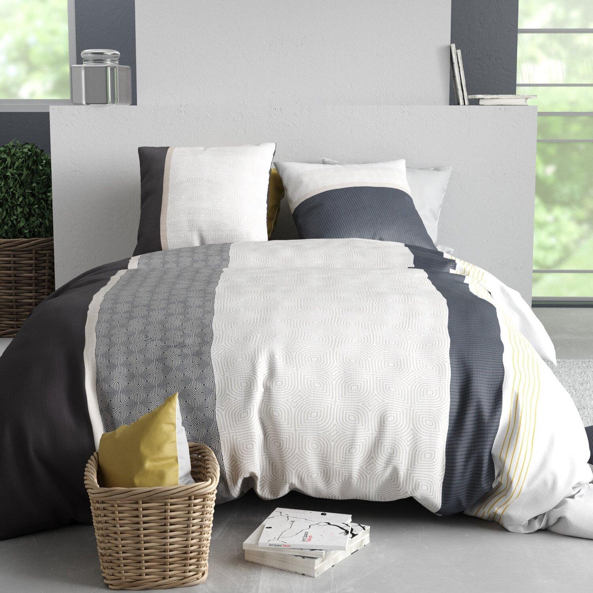 Voir la diapositive 1 : ATELIER DU COTON Parure housse de couette 100% 260x240cm coton 57fils stratus