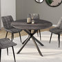 Voir la diapositive 2 : ID MARKET Table à manger ronde JASPE 6 personnes plateau effet béton pied araignée gris anthracite 110 cm