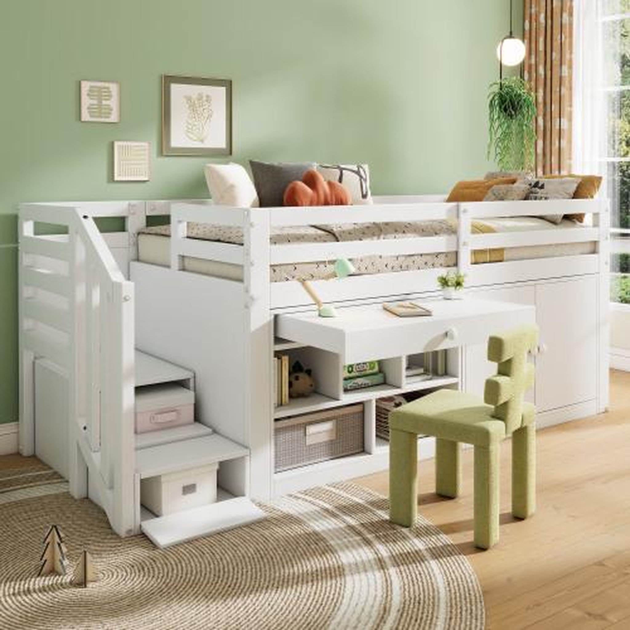 Voir la diapositive 2 : MERAX Lit enfant mi hauteur 90x200 cm coloris blanc bois massif