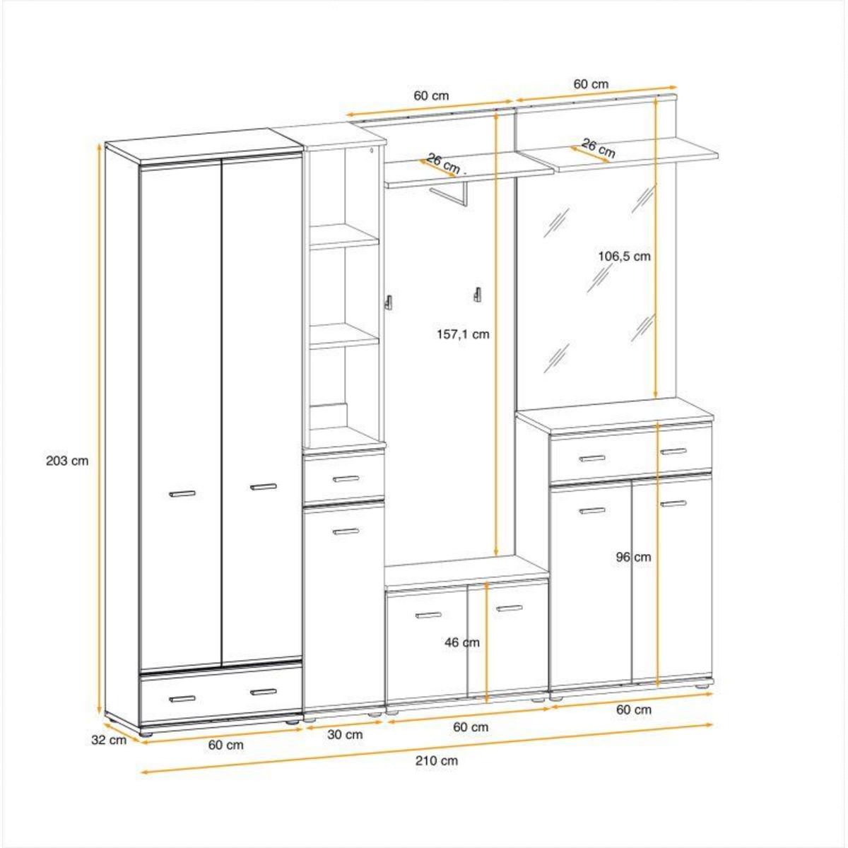 Paris Prix Ensemble Vestiaire 7P  ARMARIO IV  203cm Chêne